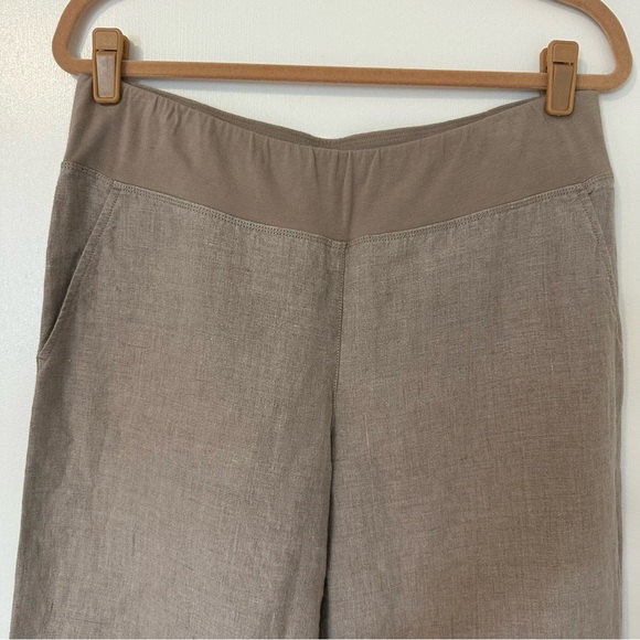 Eileen Fisher Linen Wide Leg Crop Pants Womens Medium Beige - Picture 3 of 7